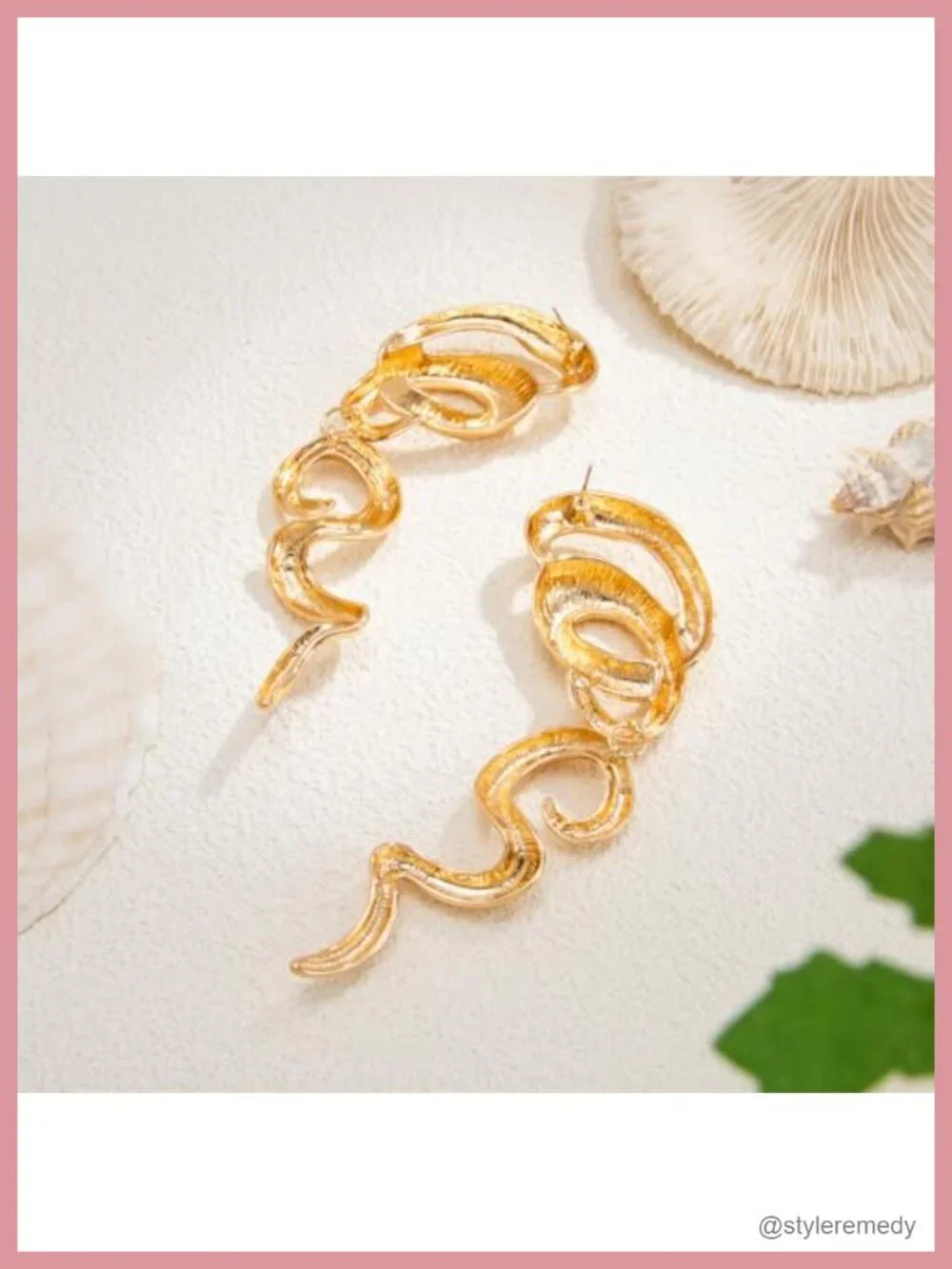 Oversized Chunky Spiral Dangle Earrings in Gold Tone