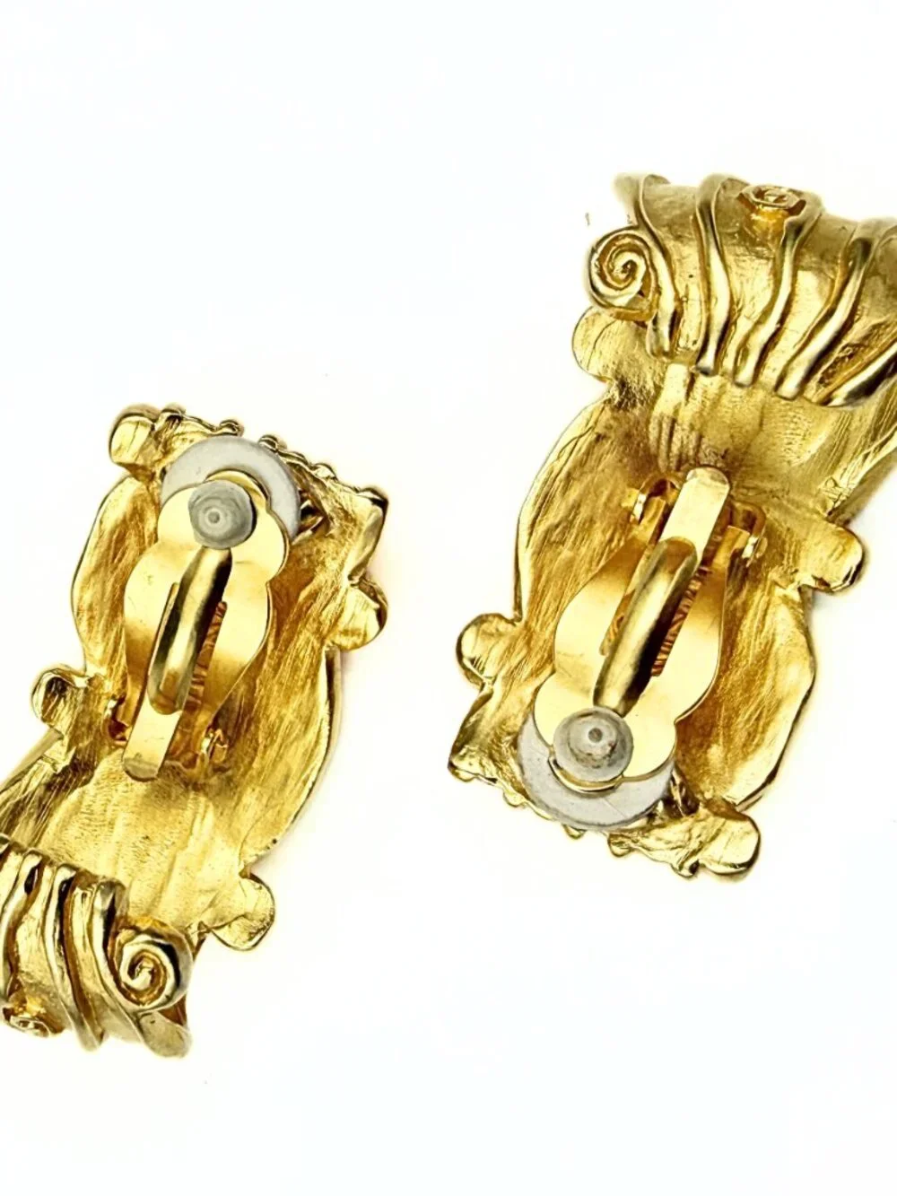 Karl Lagerfeld Couture Signed Sculptural Wave Gold Plated Half Hoop Clip Earring
