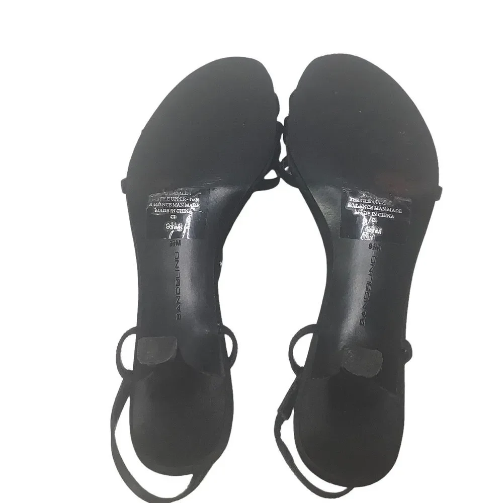 Bandolino Dressy Strappy Sandal Size 9.5 M Black Fabric‎ with Rhinestones Womans