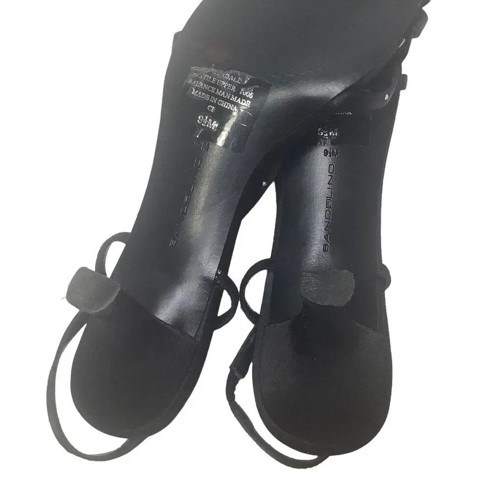 Bandolino Dressy Strappy Sandal Size 9.5 M Black Fabric‎ with Rhinestones Womans