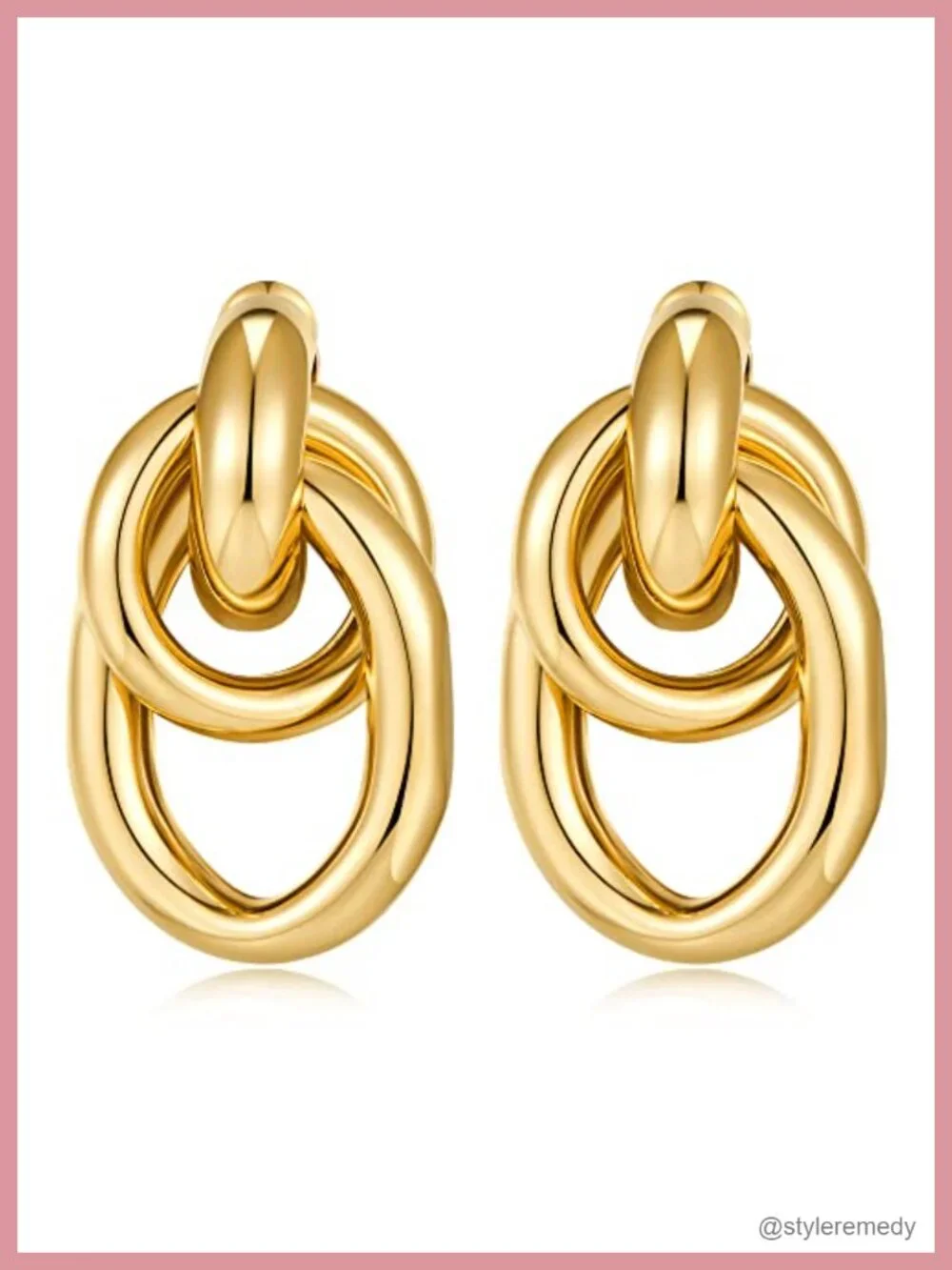 14K Gold Plated Chunky Drop Dangle Earrings Geometric Knot Link Statement