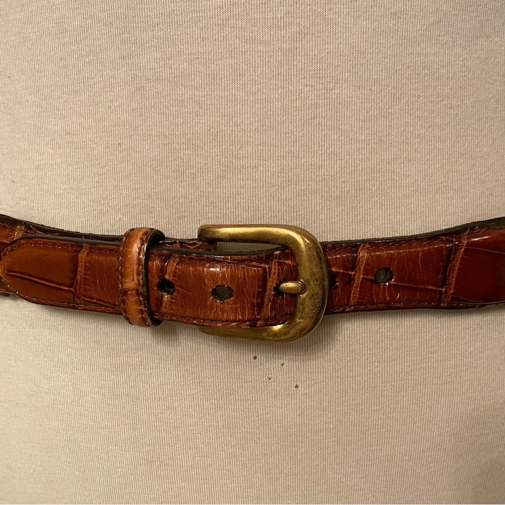 BRIGHTON MENS BELT NAVY BLUE BRAIDED CORD BROWN CROC LOOK LEATHER SIZE 36 USA