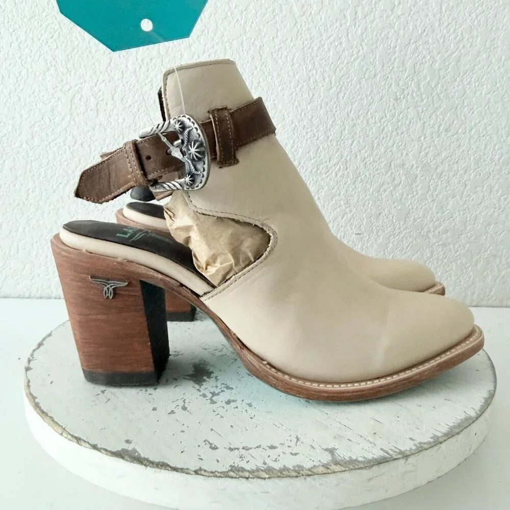 Lane HIGH NOON Cowboy Booties Putty Western Cowgirl Ankle Boots Sandals Size 8.5