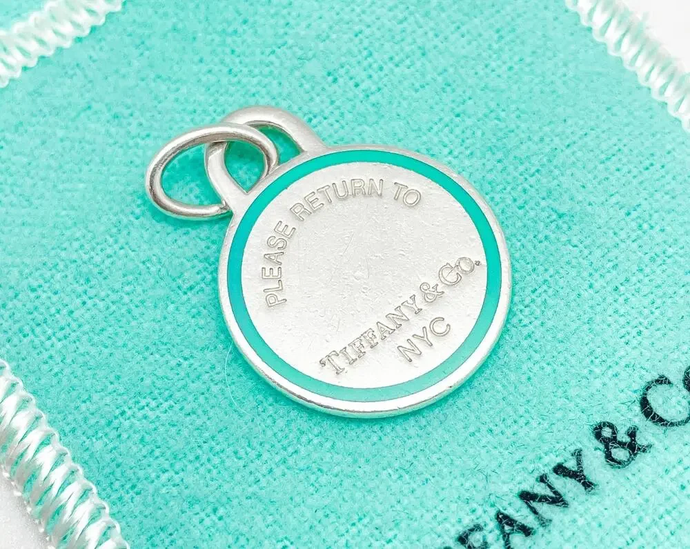 Tiffany & Co. Return to Tiffany Blue Enamel Border Round Charm Pendant Sterling