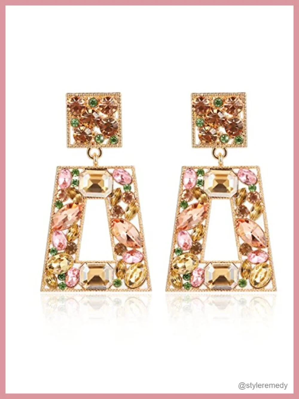 Rhinestone Rectangle Statement Drop Dangle Earrings Geometric Crystal Chunky
