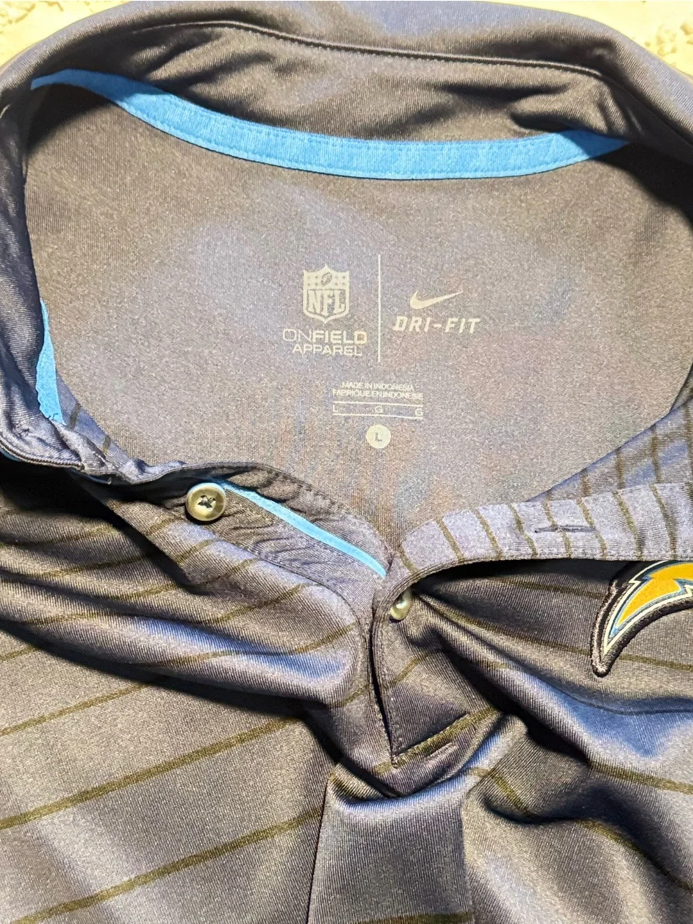 Nike Navy and Yellow Los Angeles Chargers Striped Polo