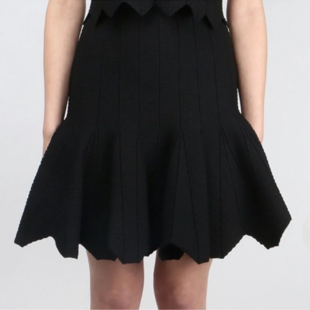 Jonathan Simkhai Pointelle Scallop Black Knew Length Skirt SIZE XS