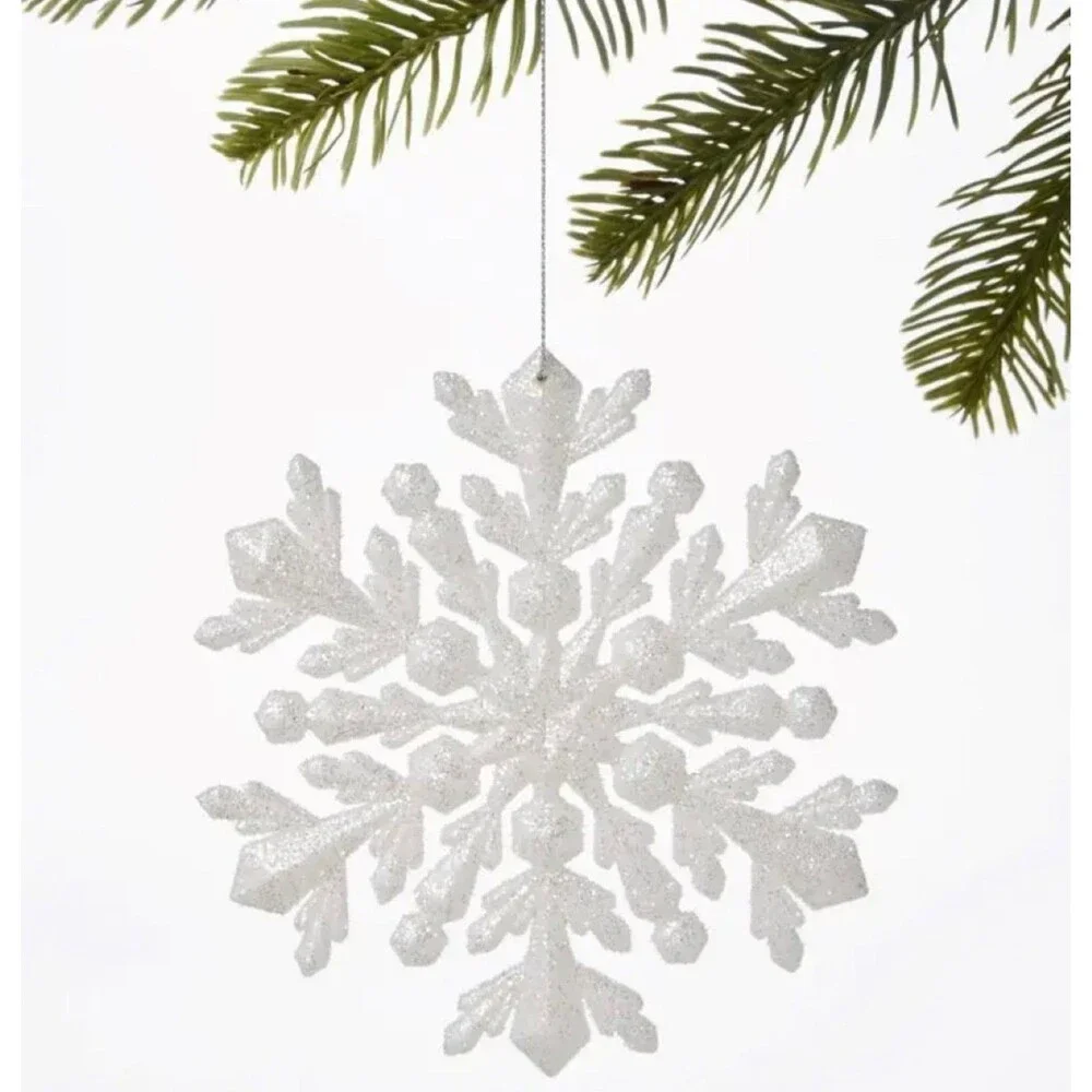 Set of 3Holiday Lane Glittered Plastic White Snowflake Christmas Tree Ornaments