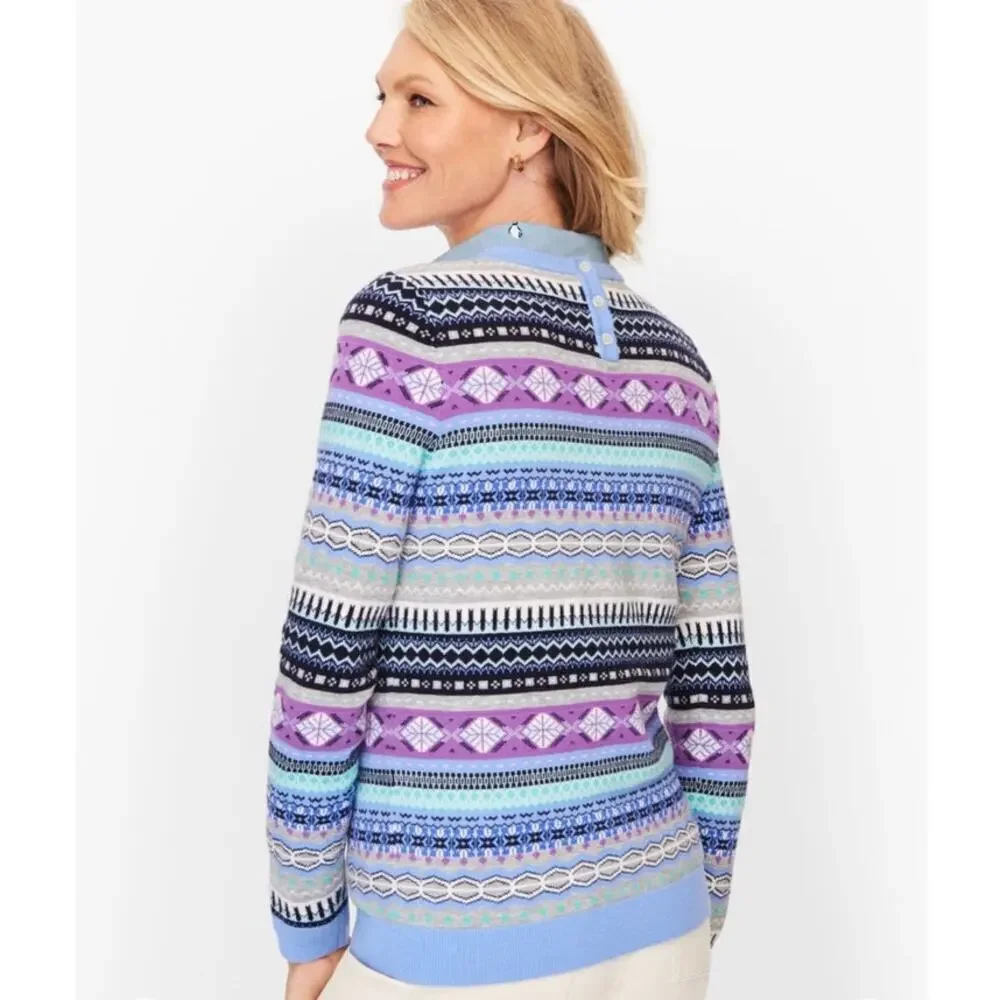 Talbots Cozy Fair Isle Crewneck Sweater size 1X Lambs Wool Preppy Warm Comfort