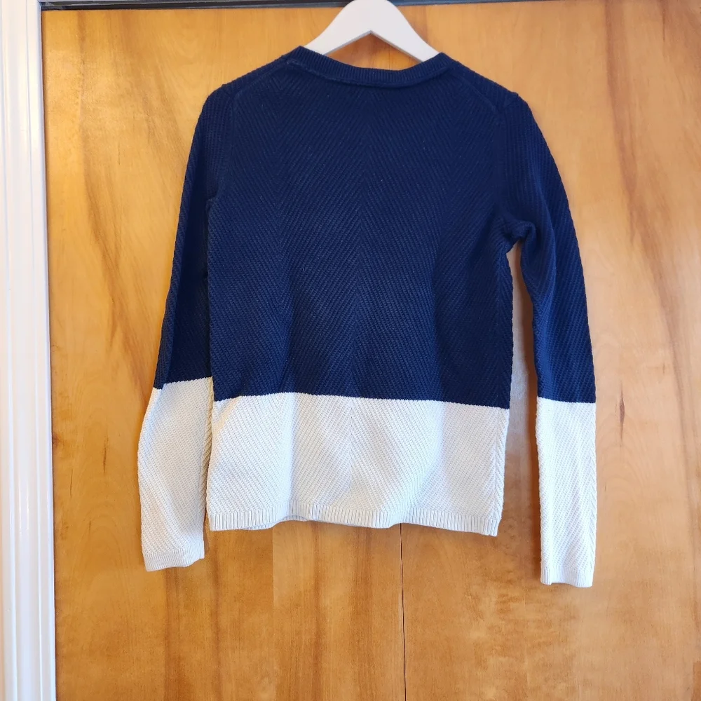 Tommy Hilfiger Women's Two-Tone Cotton Sweater in Navy and White, Size S, $80