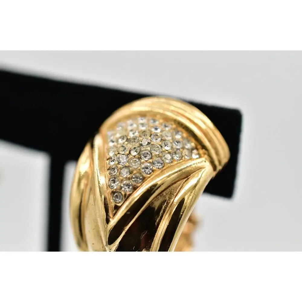Christian Dior Vintage Clip On Earrings Rhinestone Crystal Heavy Signed BinBK