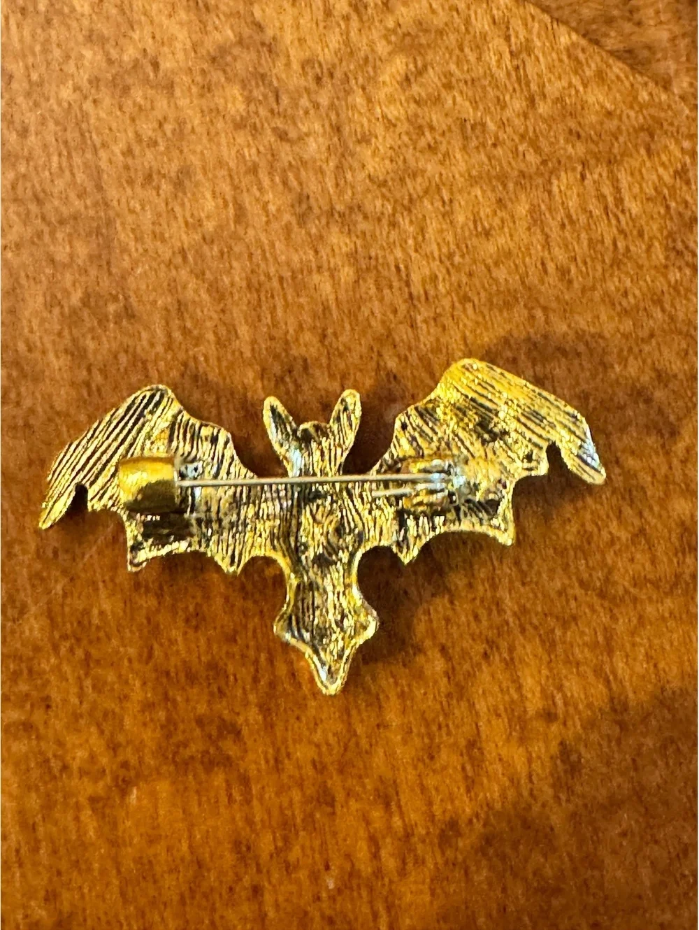 Vintage Blue Rhinestone Bat Brooch Pin with Gold Tone Metal 392