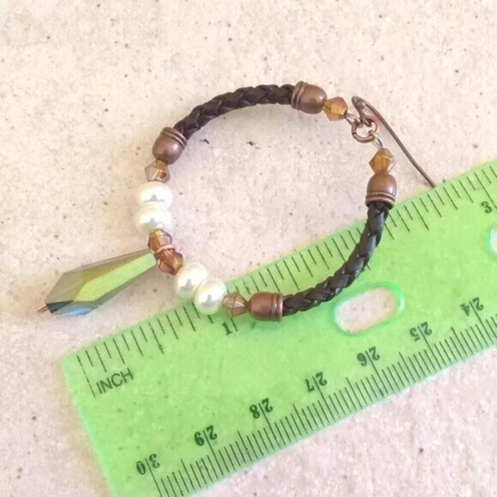 SEXY!!! Boho Hoop Earrings w. Leather, Crystals & Pearls - Total KickA$$ Hoops!