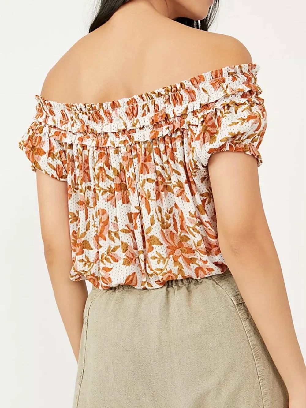 Free People Suki Floral Smocked Off-Shoulder Crop Top