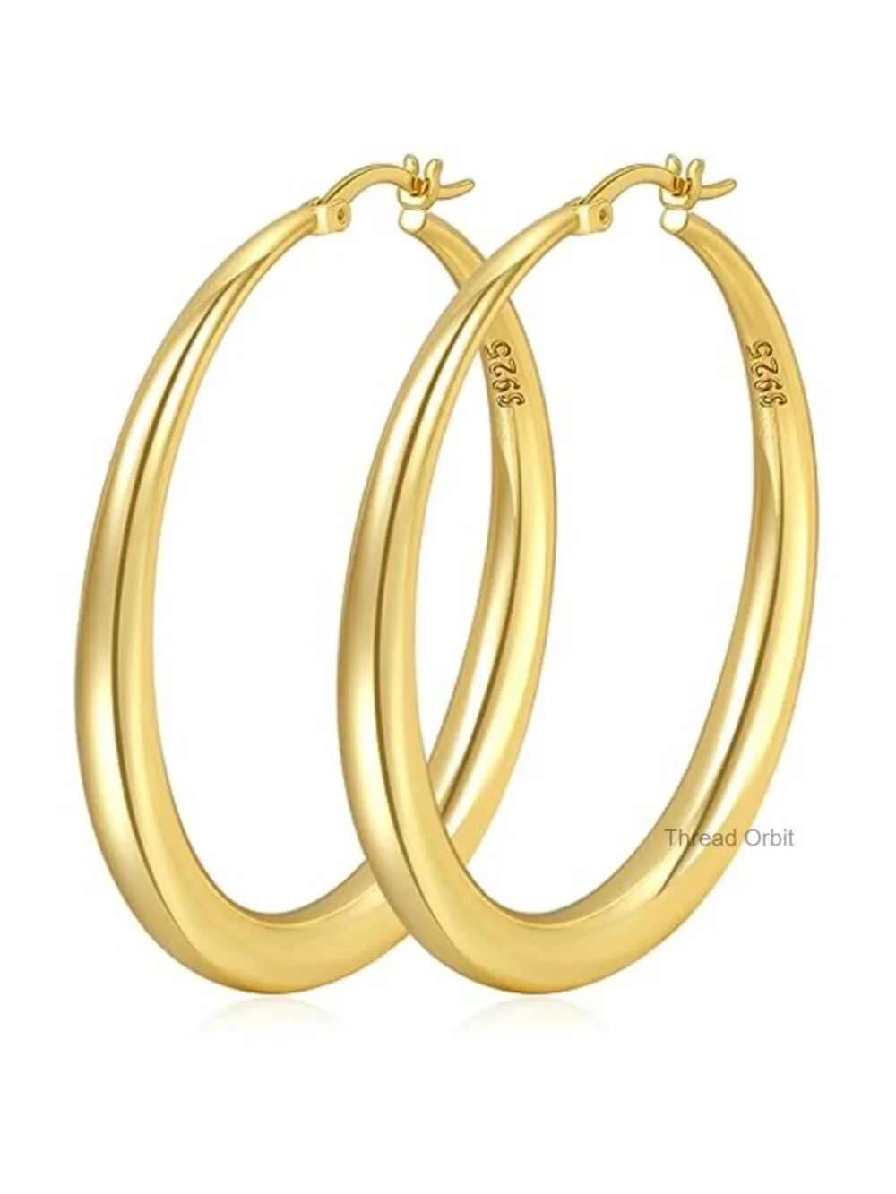 S925 Sterling Silver Hoop Earrings Large Thick Lightweight Hypoallergenic