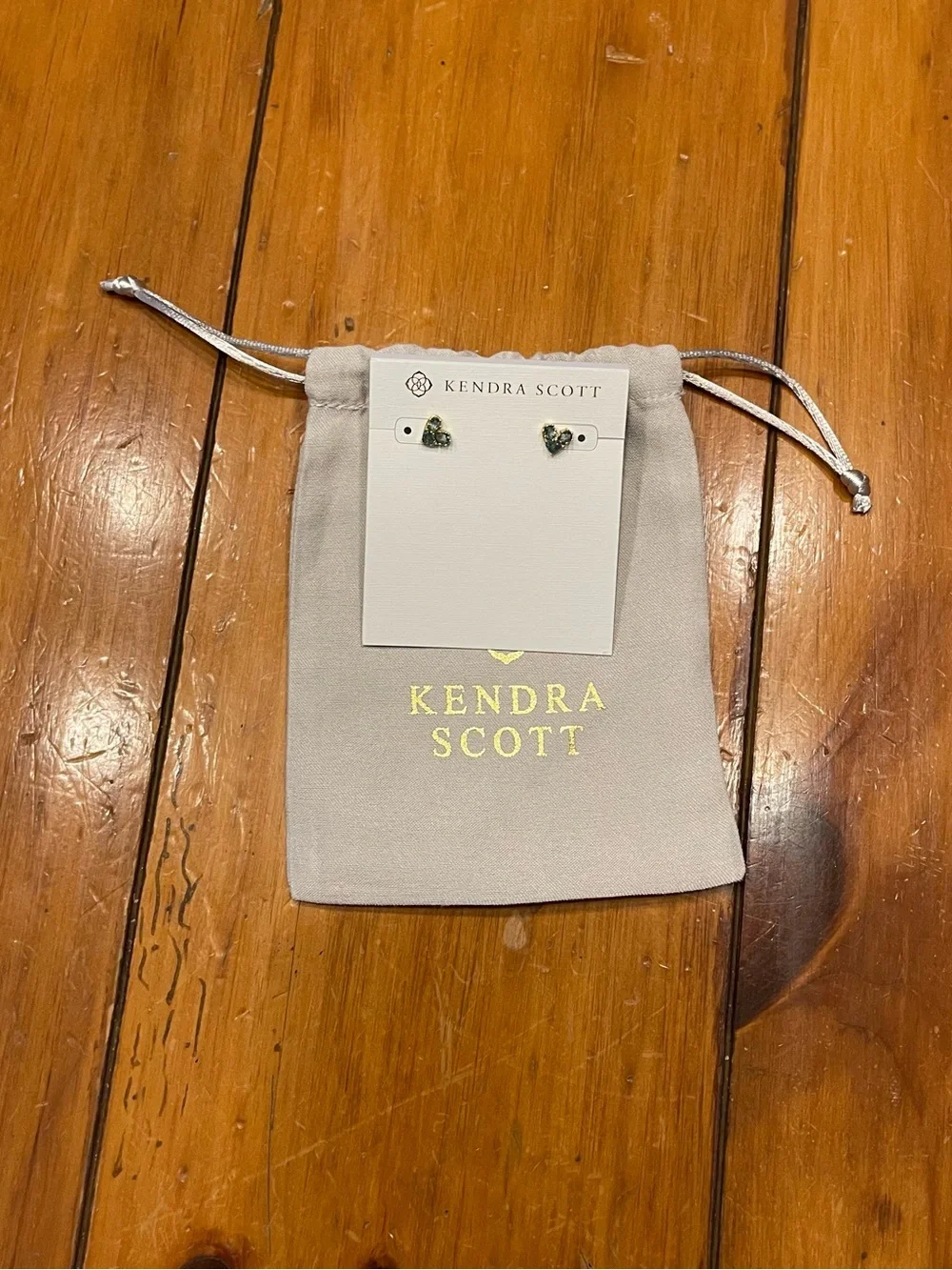 Kendra Scott Gold Heart Stud Earrings with Teal Stones
