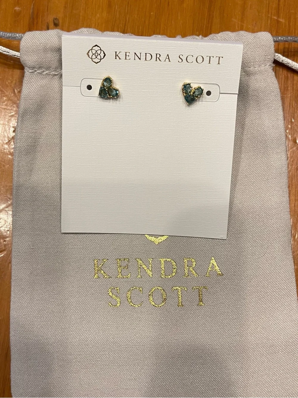 Kendra Scott Gold Heart Stud Earrings with Teal Stones