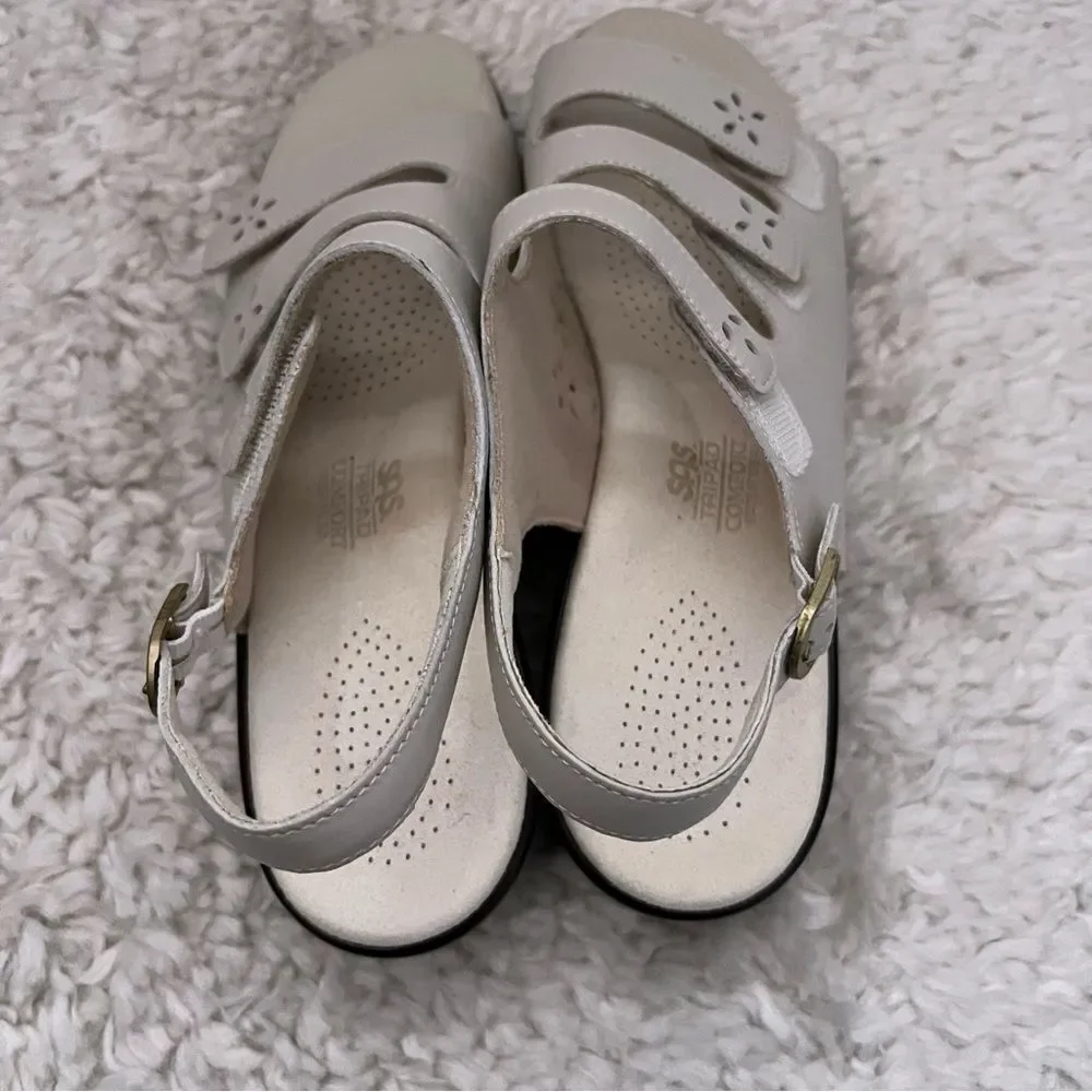SAS Quatro Slingback Bone Ivory Sandal Hook Loop Adjustable Straps Comfort 10 N