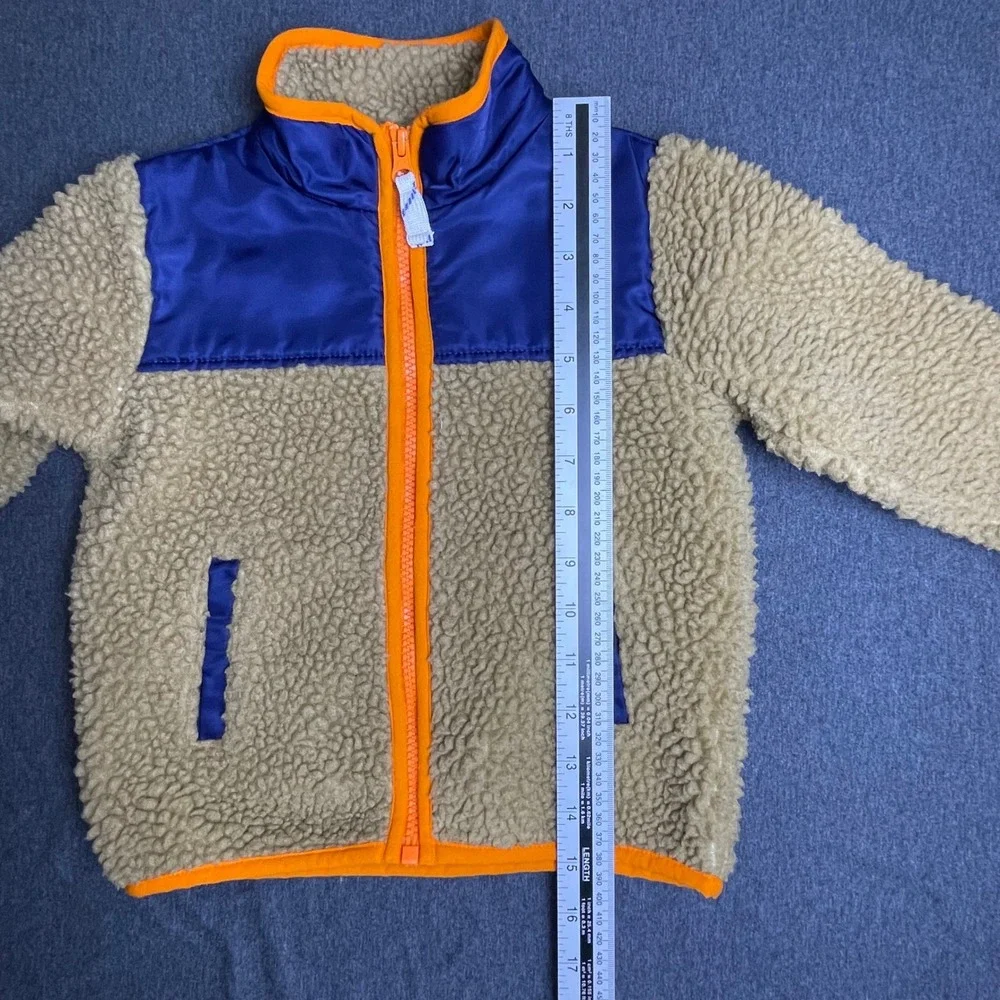 Crewcuts Kids Sherpa Fleece Jacket Size 3 Tan Blue‎ Orange Colorblock Zip Up