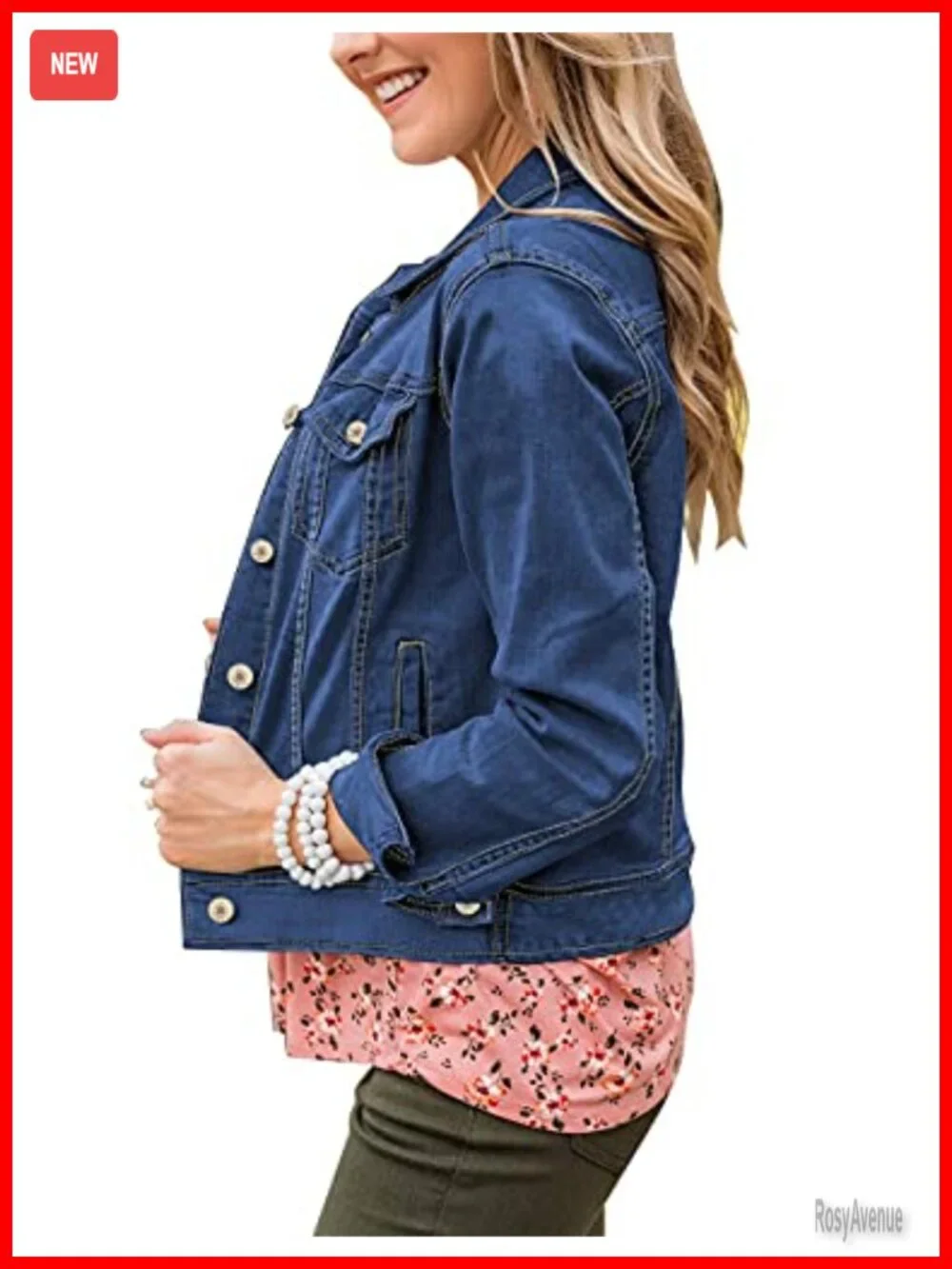 Stretch Button Down Long Sleeve Denim Trucker Jacket with Pockets