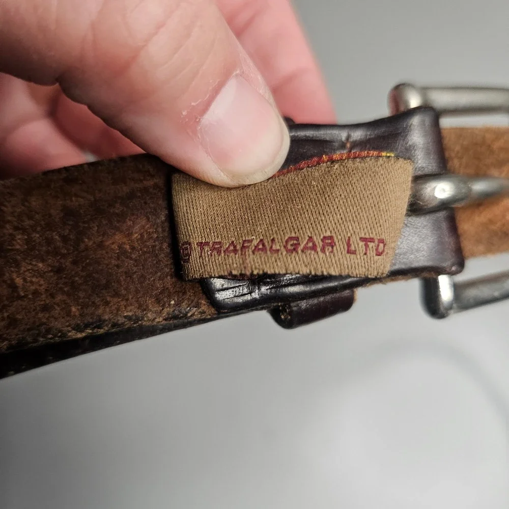 Trafalgar Mens Brown Leather Belt Buffalo Nickel Southwestern‎ Woven Inlay 42