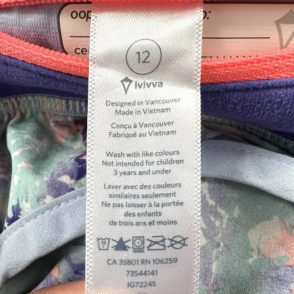 Ivivva By Lululemon Blue Purple Coral Floral Print Speedy Workout Short Girl 12