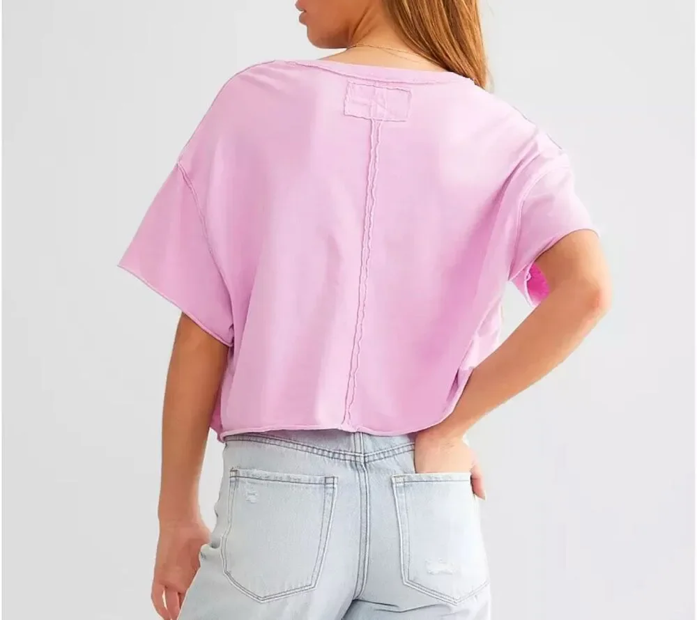 Free People We The Free Fade Into You Crop Boxy Pocket Tee Orchid S NEW