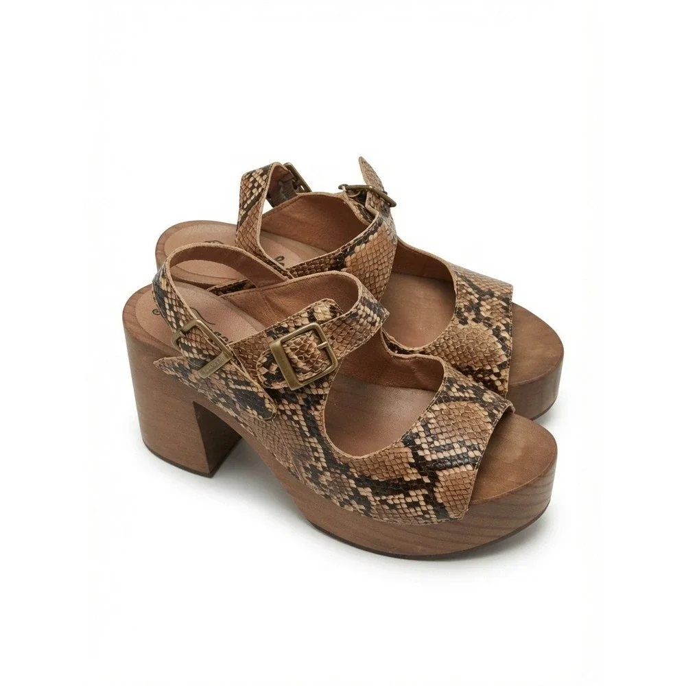 Free People Belem Sandals Women's EU 38 Snake Print Platform Clog Heels Boho