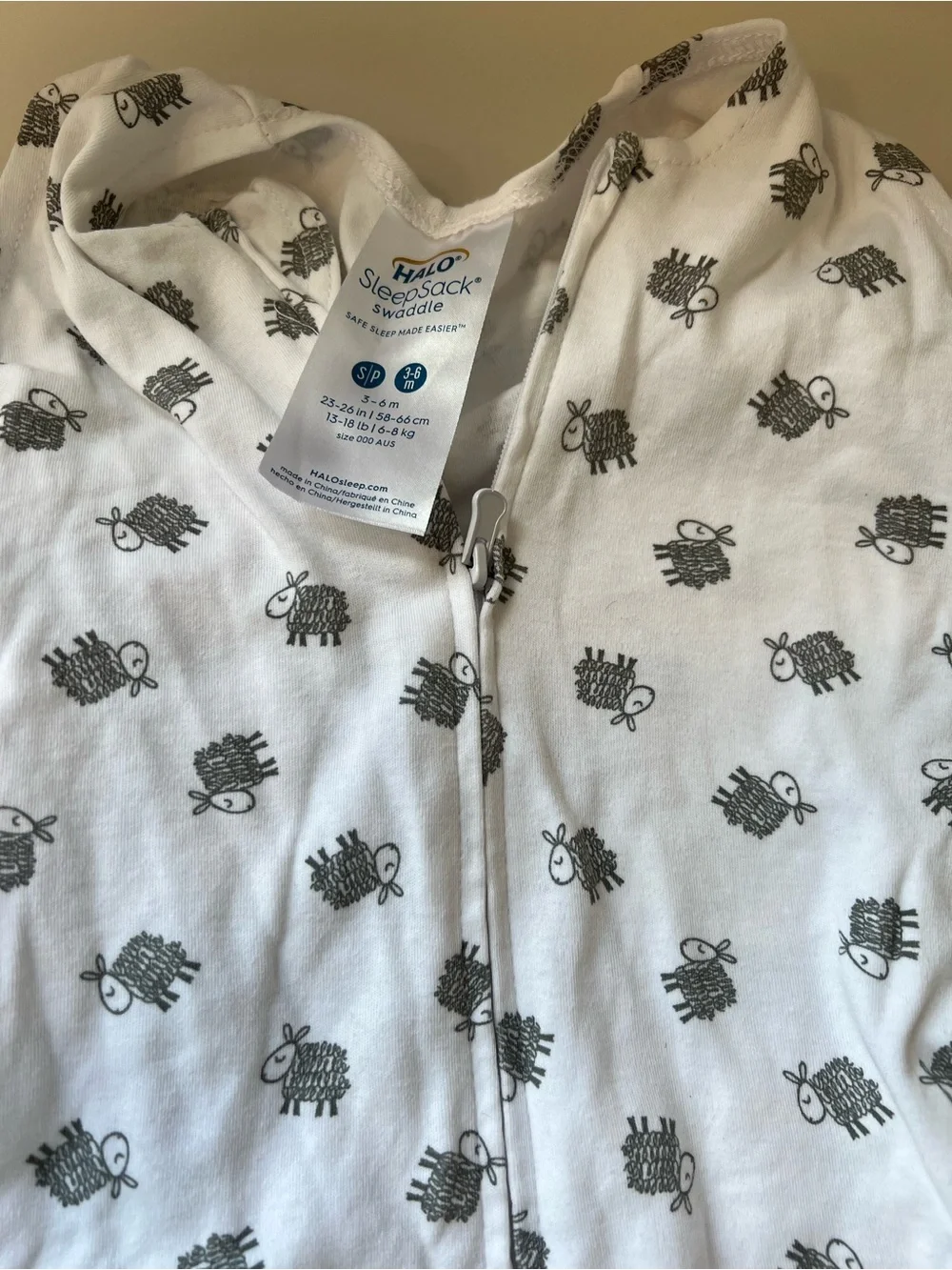 Halo White SleepSack Swaddle with Gray Sheep Print 3-6 month