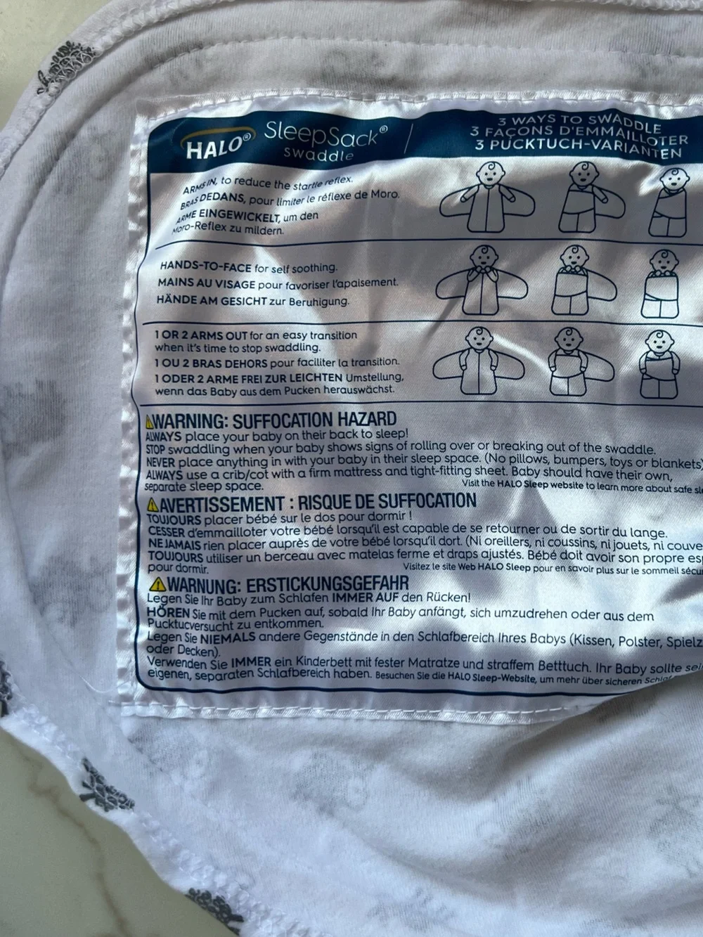 Halo White SleepSack Swaddle with Gray Sheep Print 3-6 month