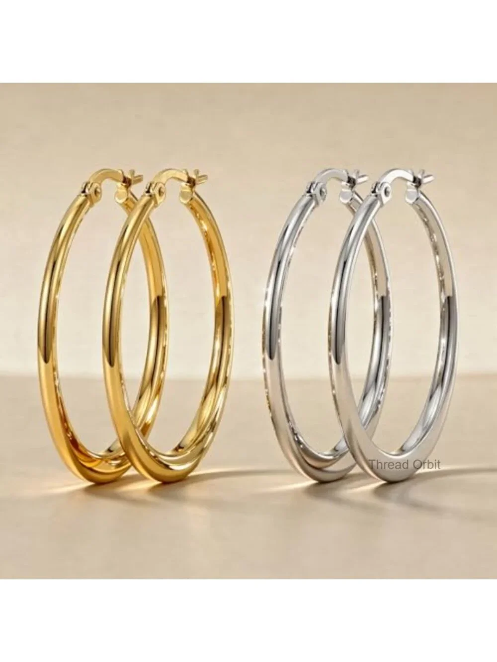 14K Gold Hoop Earrings Set - 2 Pairs, Hypoallergenic & Waterproof