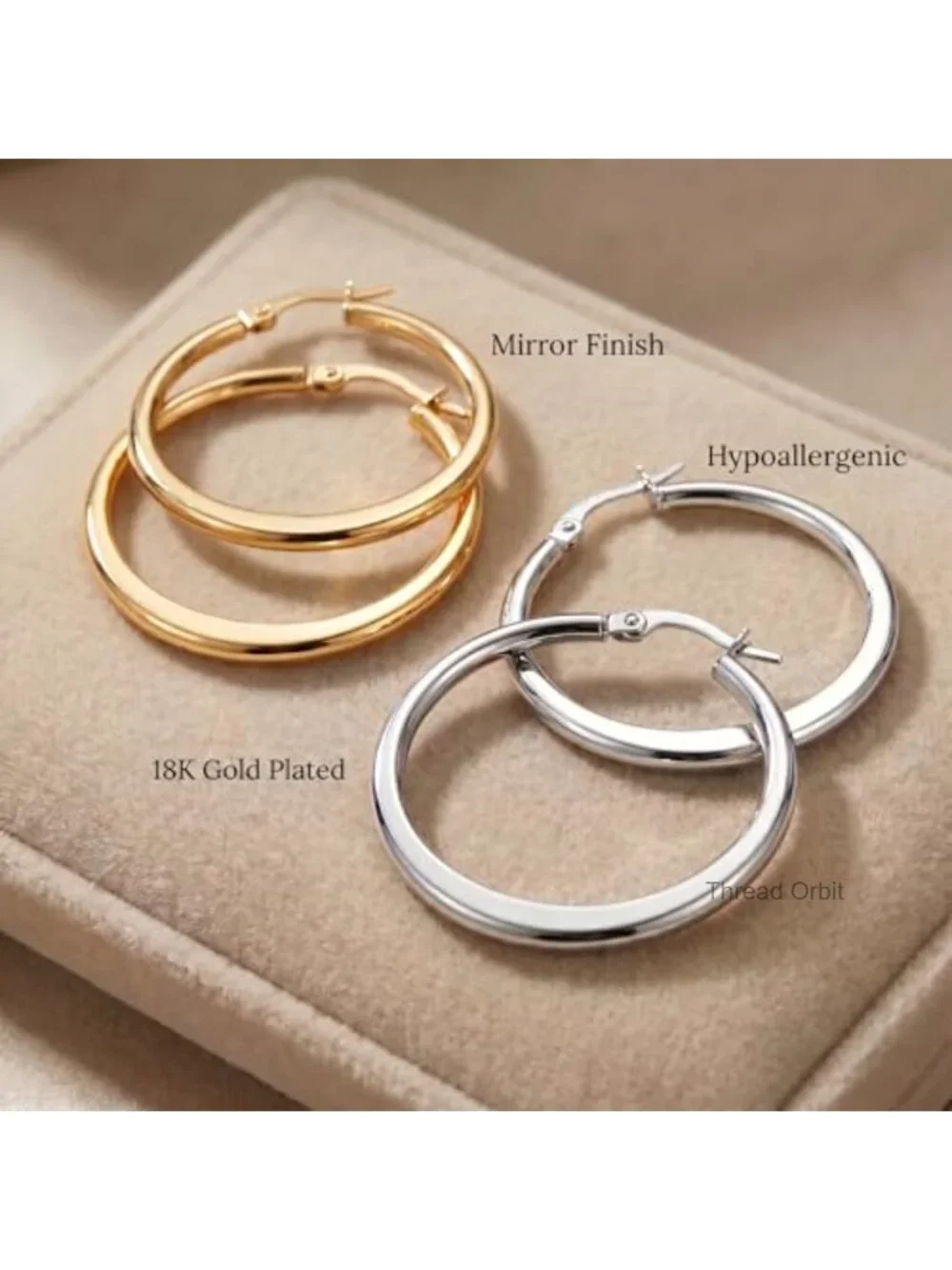 14K Gold Hoop Earrings Set - 2 Pairs, Hypoallergenic & Waterproof