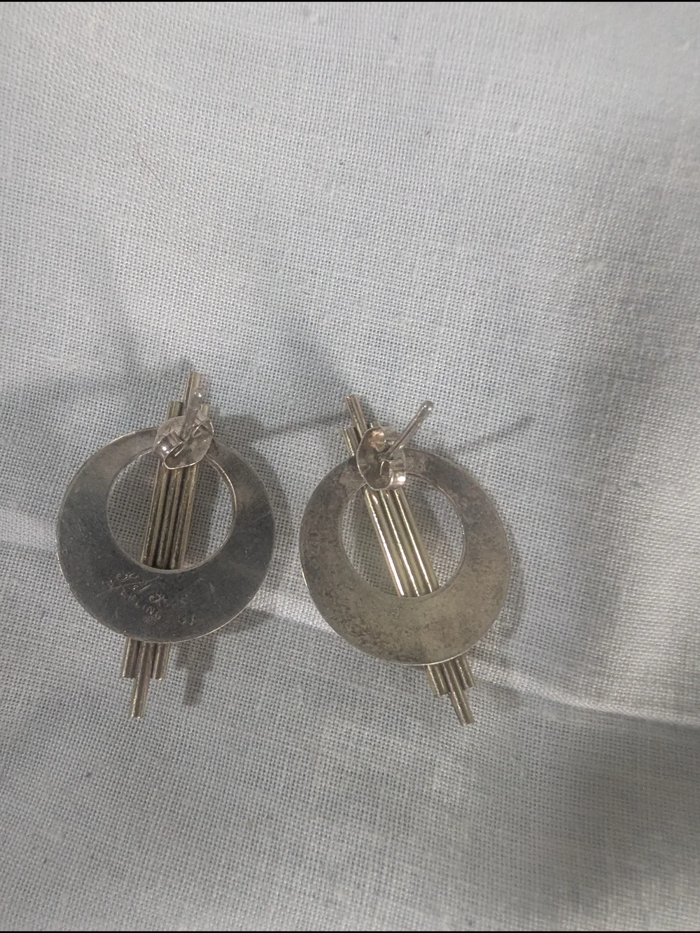 Sterling Silver Artists Signed Circle Drop Earrings with Opal Stone Gold
