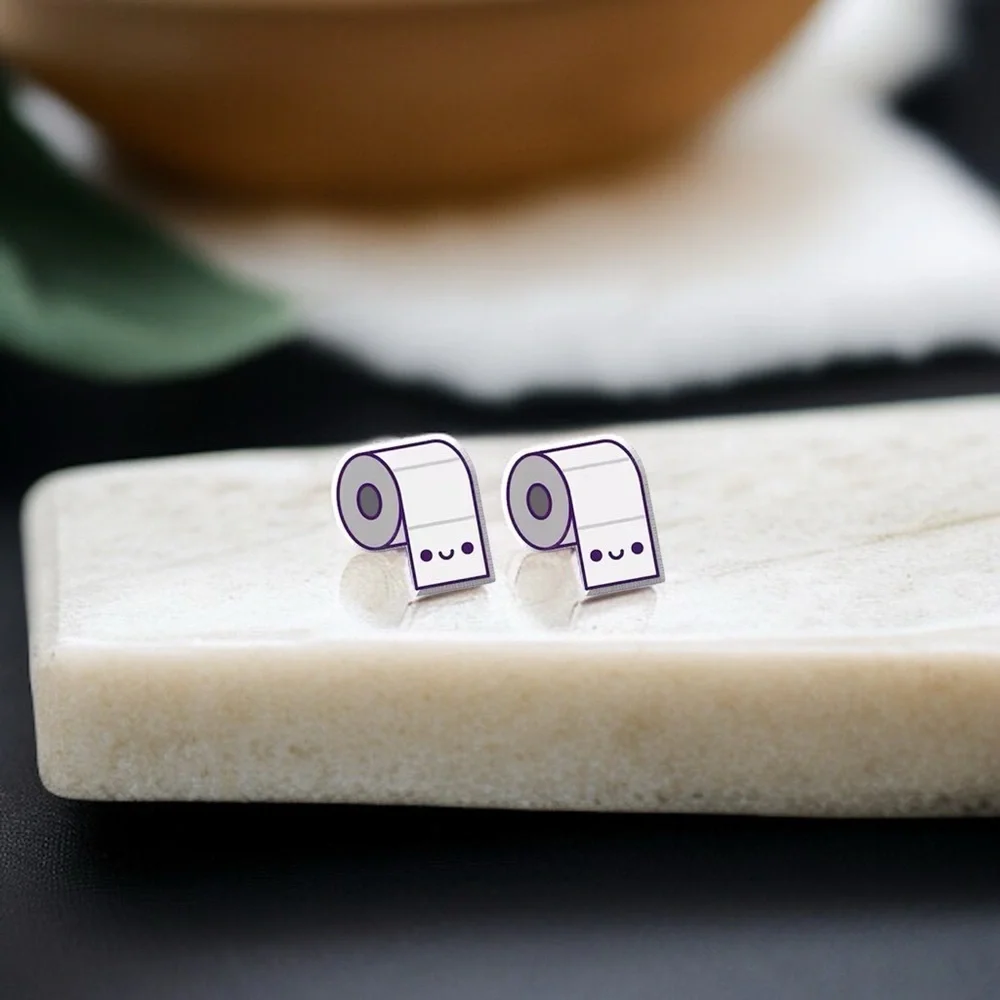 Quirky Toilet Paper Stud Earrings - Humor for Your Ears! 🧻 NWT Funny Studs