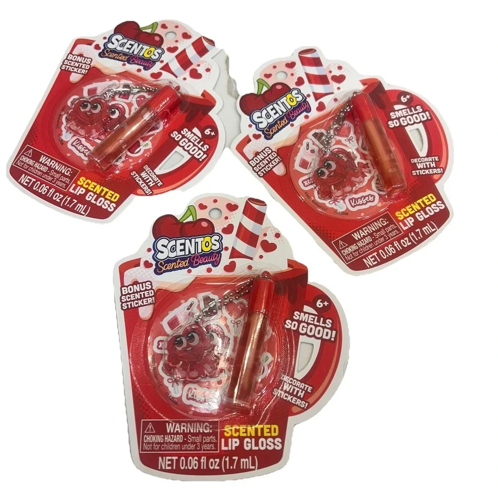3 Scentos Scented Lip Gloss Scented Stickers Red. Cherry THREE NEW In Package