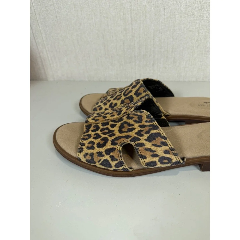 Clarks Declan Flo Leopard Print Flat Slide‎ Sandal Leather 8M