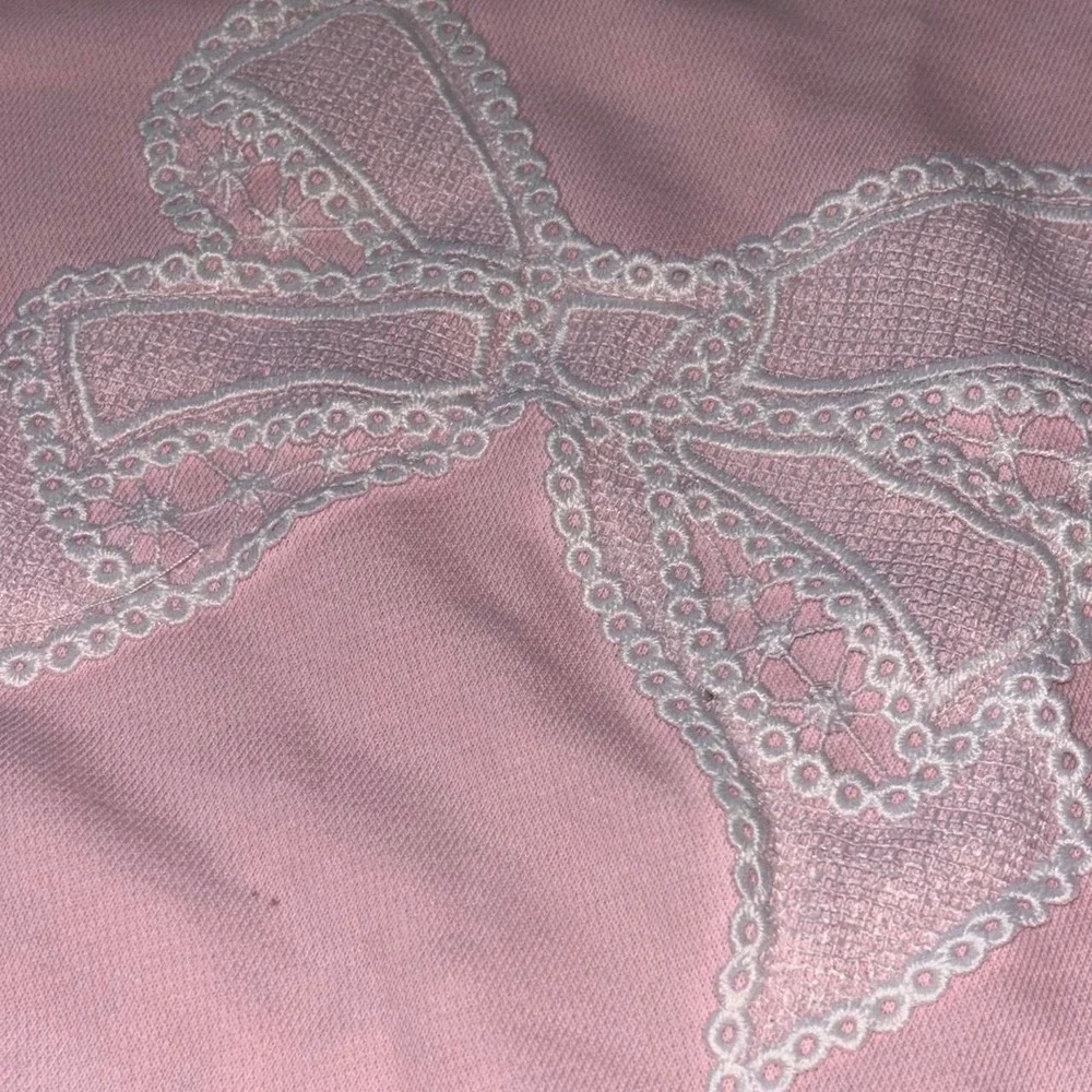 Youth xxl pink LoveShackFancy crewneck sweatshirt white lace bow