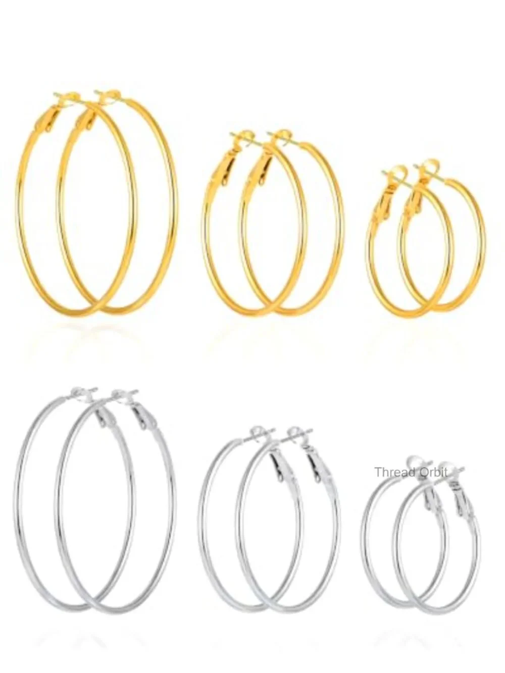 6 Pair Gold Silver Hoop Earrings Set 14K Gold Plated Stainless Steel