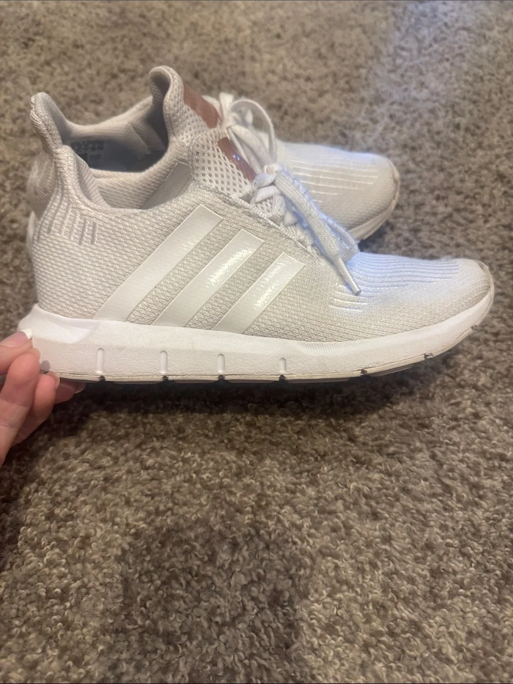 adidas Womens White Sneakers with Copper Tongue Detail