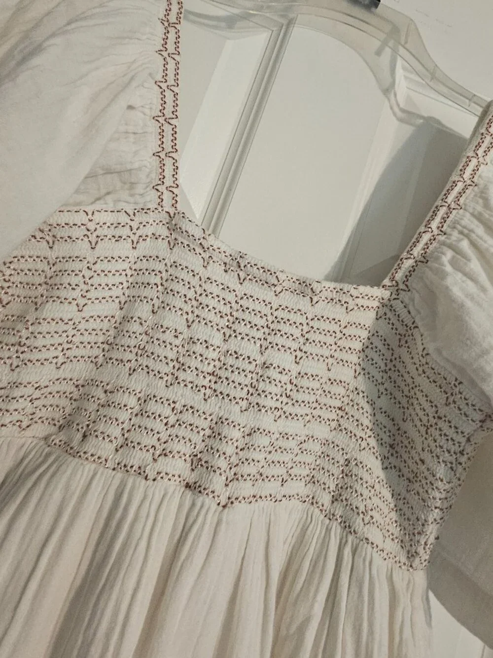 Free People Ivory Cotton Gauze Smocked Tie Back Mini Dress Size Small