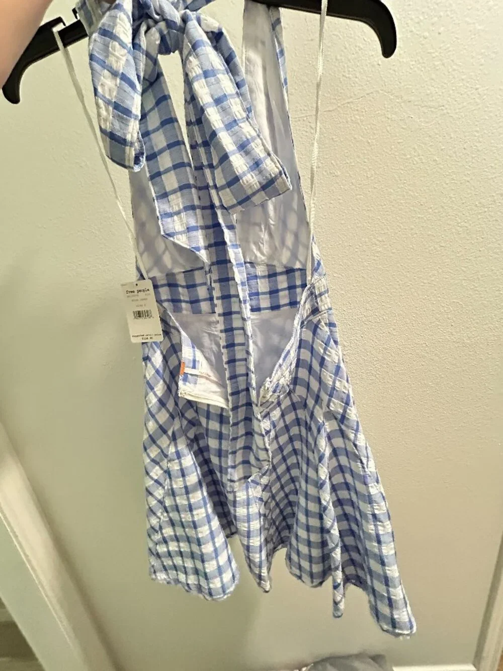 NWT Free People Do The Twist Gingham Halter Mini Dress Blue Size 0