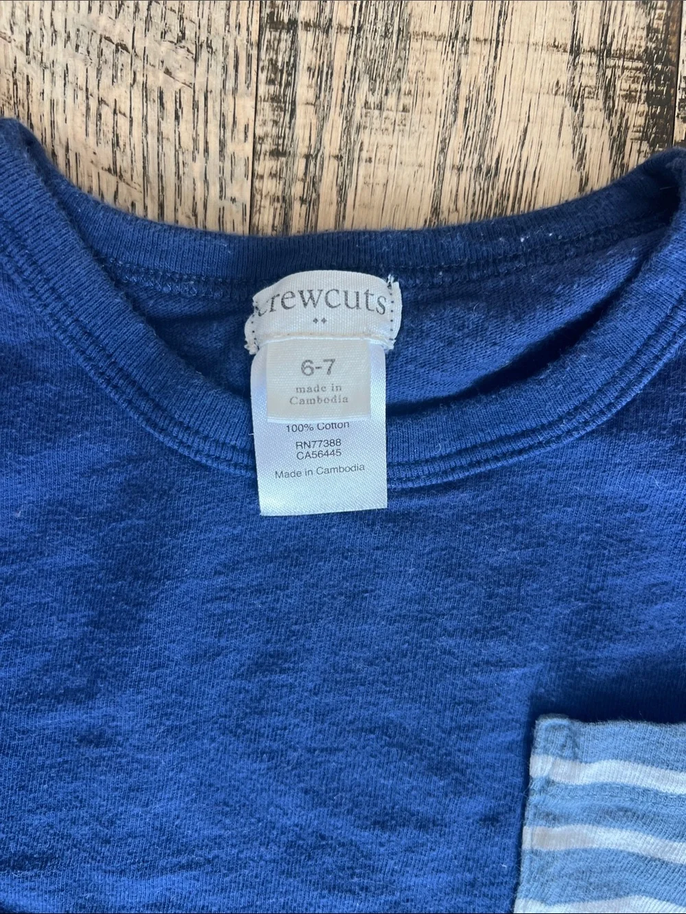 4/$12 Crewcuts Blue Long-Sleeve Tee with Striped Pocket