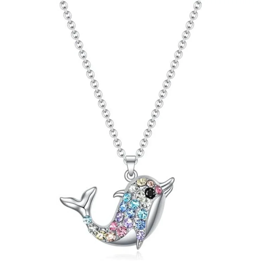 Dolphin Silver Necklace for Girls Women Rainbow Gift Ocean Jewelry Fashion