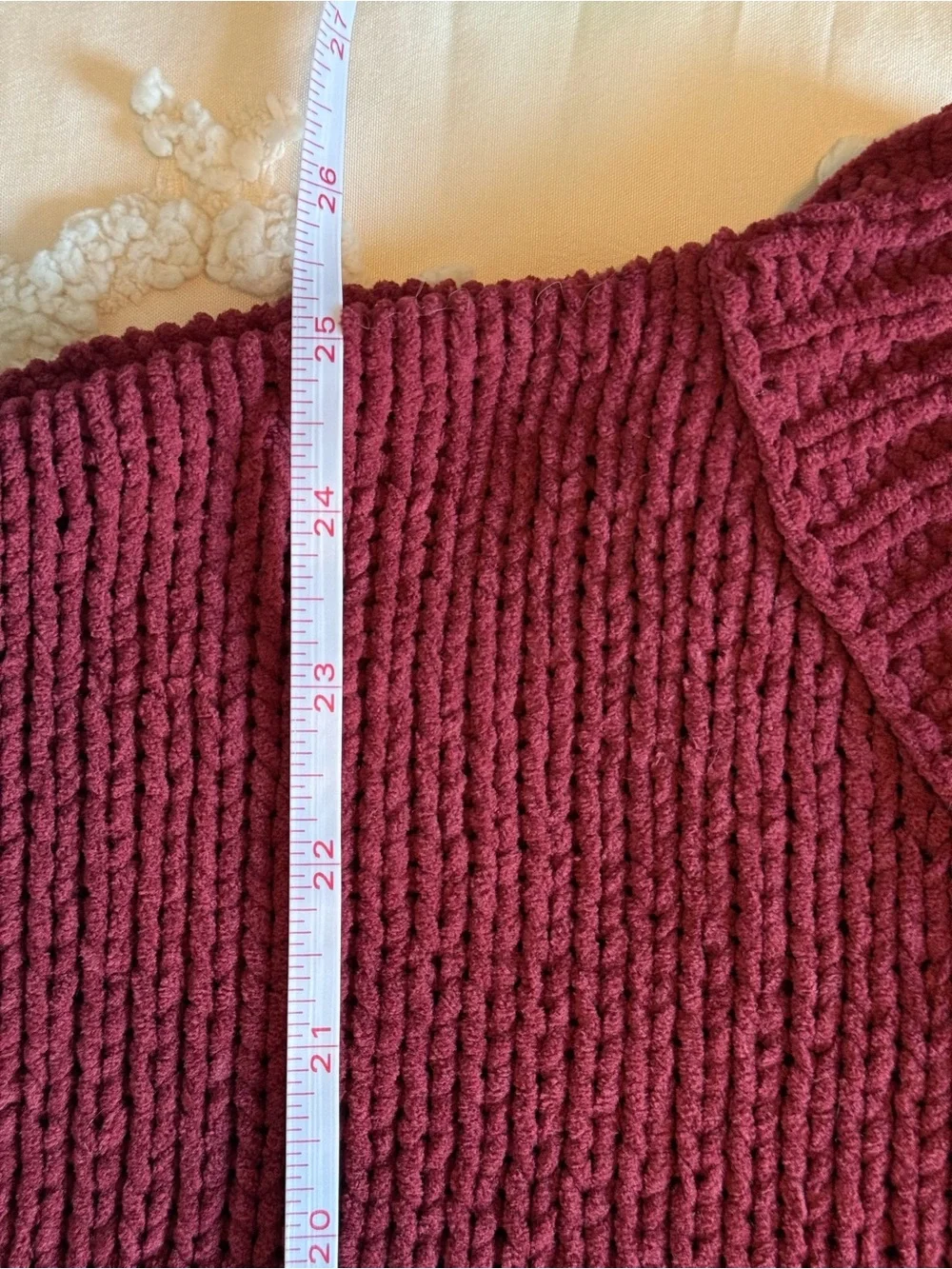 Aerie Chenille Crewneck Sweater Burgundy Oversized Cozy Size S