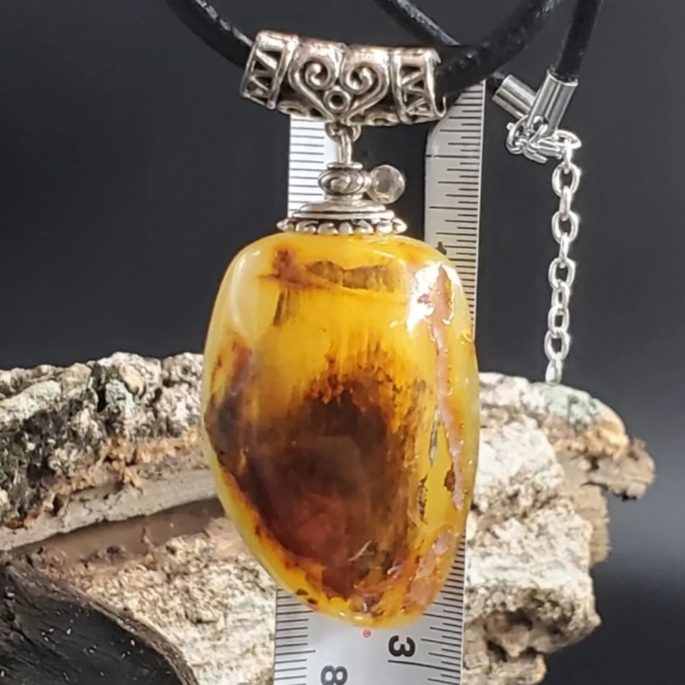 Amber Jewelry GENUINE AMBER Raw Amber Nugget Stone Pendant Leather