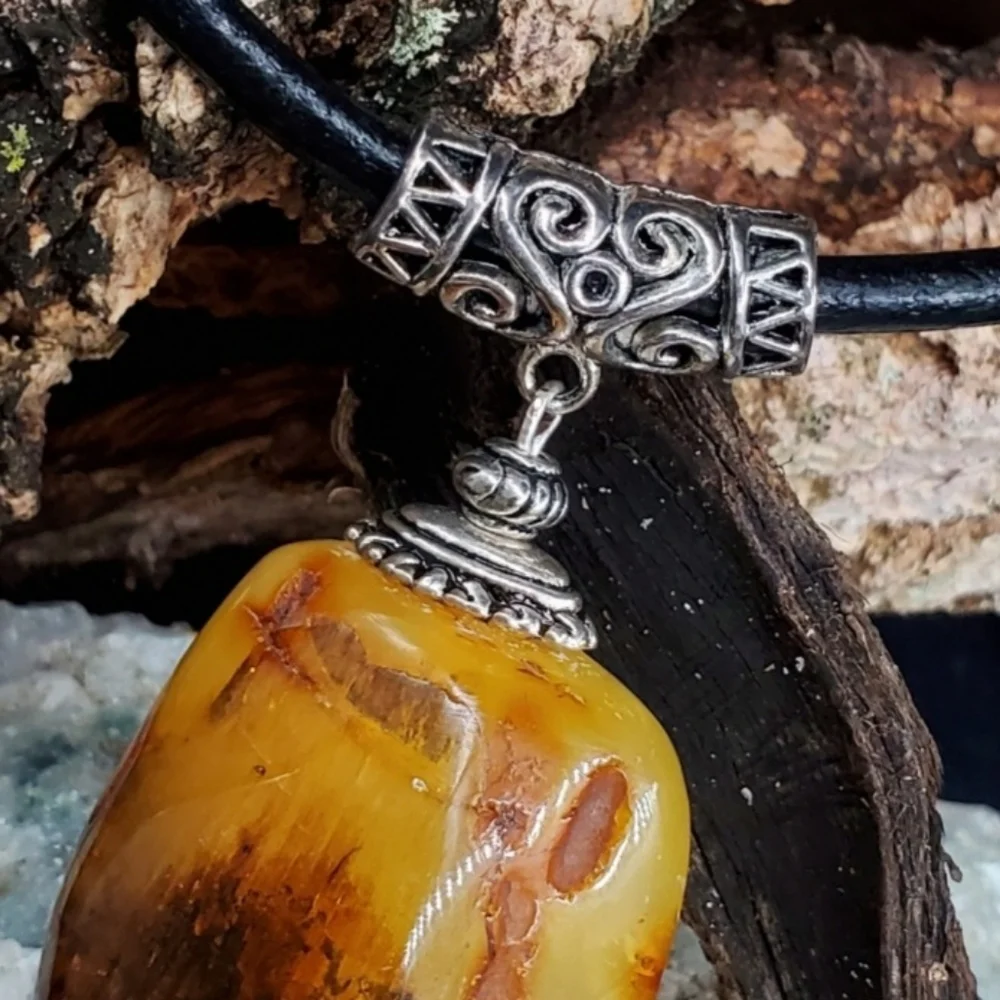 Amber Jewelry GENUINE AMBER Raw Amber Nugget Stone Pendant Leather