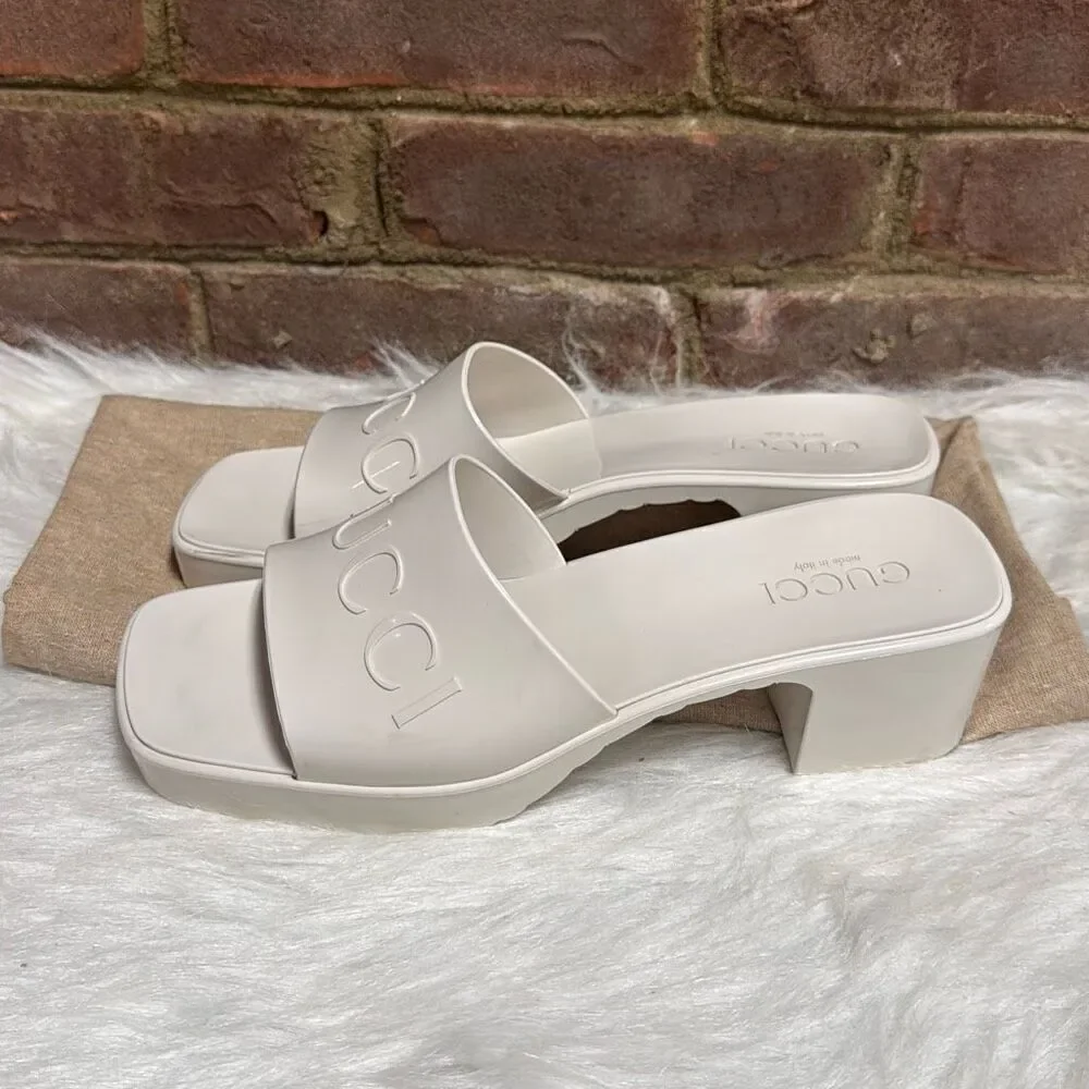 Gucci Women’s Nude Rubber Block Heel Slides Size 39