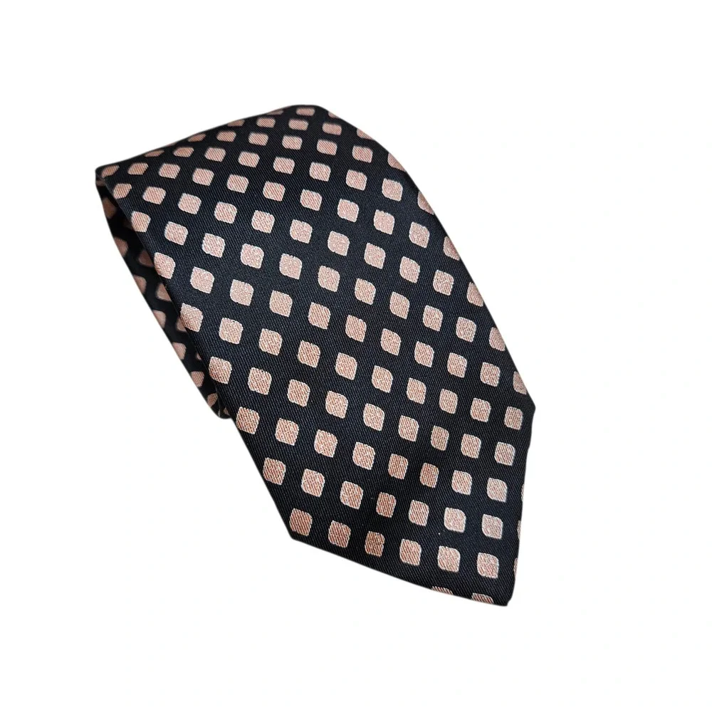 Giorgio Sant Angelo‎ Necktie Black with Bronze Geometric Squares All Silk
