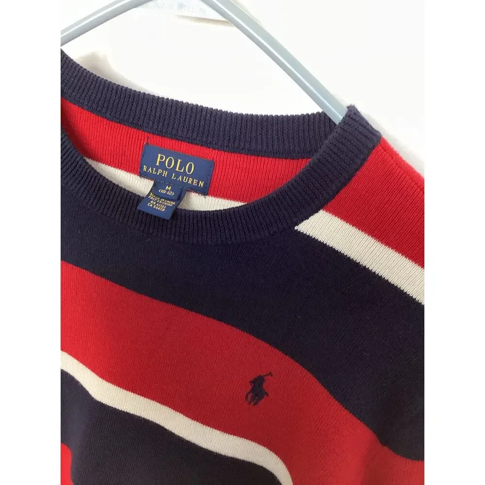Polo Ralph Lauren Boys Pony Striped Pullover Sweater Red Blue Size Medium(10-12)