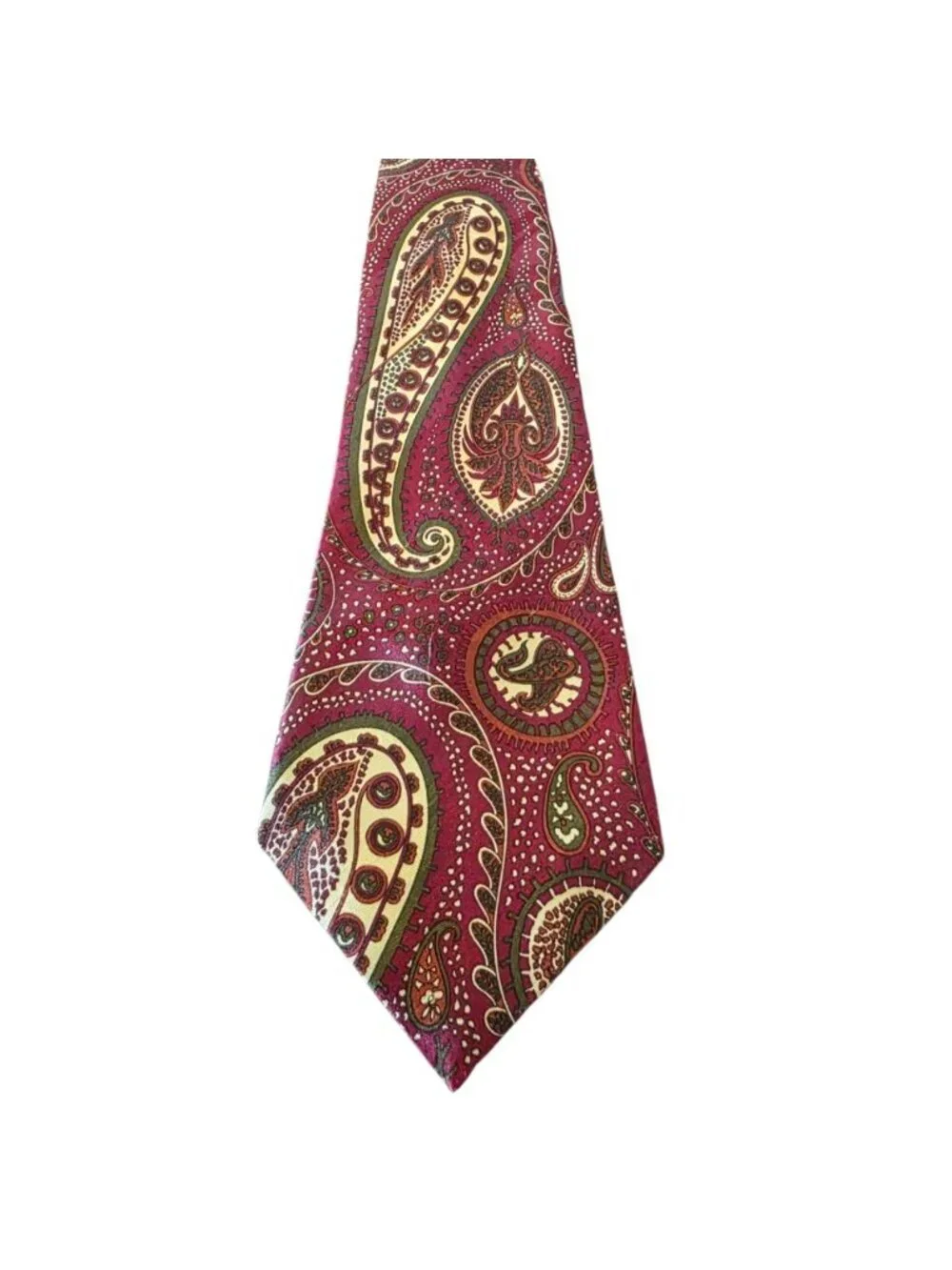 Vintage Indian Head Paisley Necktie Burgundy Red Green Cream Handmade Tie